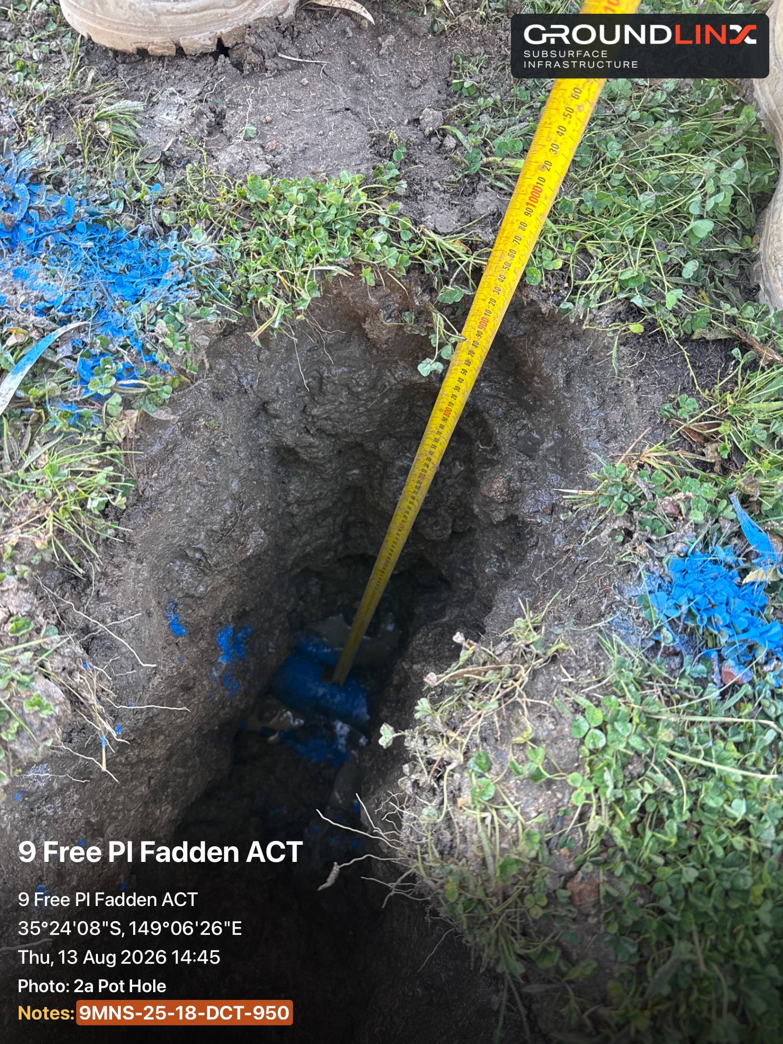 Pot hole exposing a marked conduit, plotted on the shared map